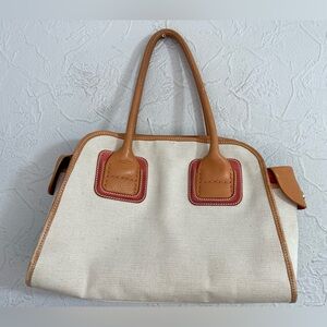 HOGAN Leather And Canvass Satchel Bag Made in Italy
